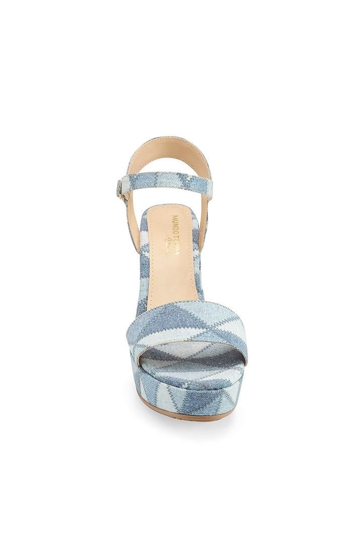 Sandalias De Tacón Bajo Color Azul Mezclilla Para Dama Mundo Terra